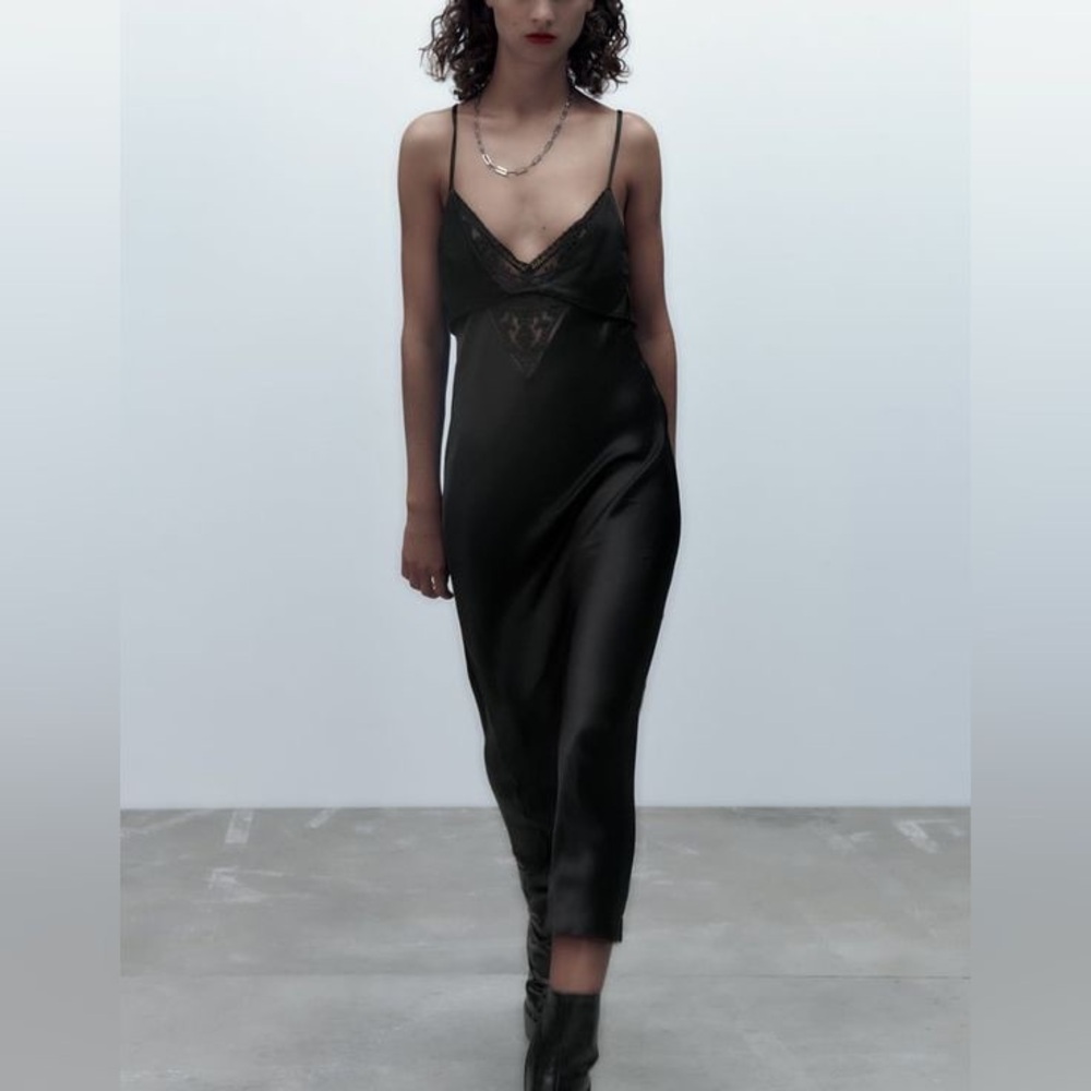 Zara Satin Lace Slip Dress - Black! Like new